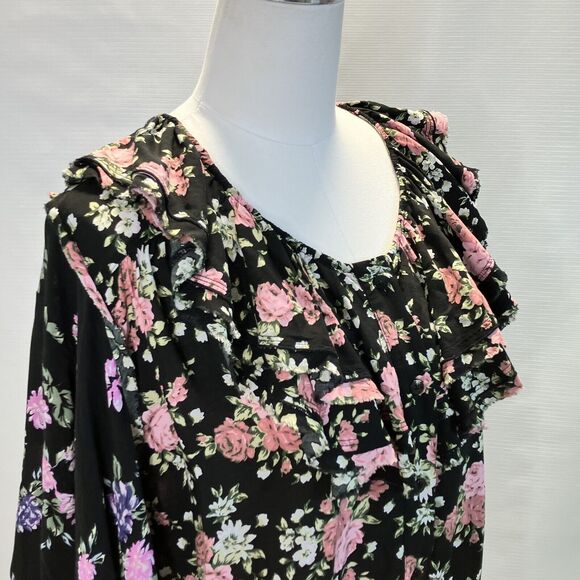 FREE PEOPLE Loretta Floral Printed Tunic Blouse with Frill Size Small Oversized - Picture 2 of 7